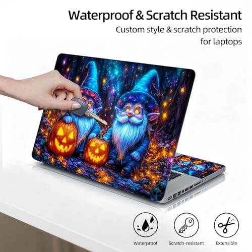 Universal Laptop Skin Sticker Decal, 12"-15.6" Aesthetic Vinyl Wrap, Halloween Gnome Pumpkin Waterproof Notebook Cover Art Protector for MacBook HP Dell Lenovo, Fits 13" 14" 15" 15.6" - color: Halloween Gnome Pumpkin