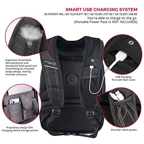 Swissdigital Design TSA Laptop Backpack Men's USB Charging Port Large Capacity Business Travel Backpack Black| With Apple Find My Network Black/Red | J16BTFB-41 - color: Black/Red With Sdd Finder