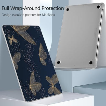 Designed for MacBook Air 13 inch Case 2021-2018 A2337 M1/A2179/A1932, Ultra-Thin Hard Shell Case for MacBook Air 13.3" with Keyboard Cover & USB Adapter & Webcam Cover, Butterflies in Golden - color: Butterflies in Golden