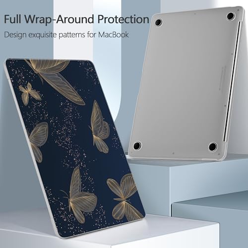Designed for MacBook Pro 13.3 inch Case 2023-2016 A2338 A2251 A2289 A2159 A1989 A1708 A1706, Ultra-Thin Hard Shell Case with Keyboard Cover & USB Adapter & Webcam Cover, Butterflies in Golden - color: Butterflies in Golden