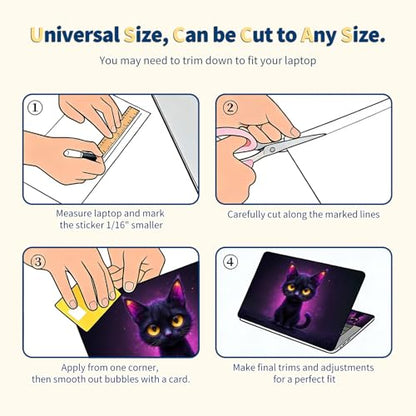 Universal Laptop Skin for 13-16 Inch Laptops,Vinyl Protective Sticker Decal,Easy DIY Trim-to-Fit for HP/Dell/MacBook,Bubble-Free & Removable,Big-Eyed Black Cat - color: Big-eyed Black Cat