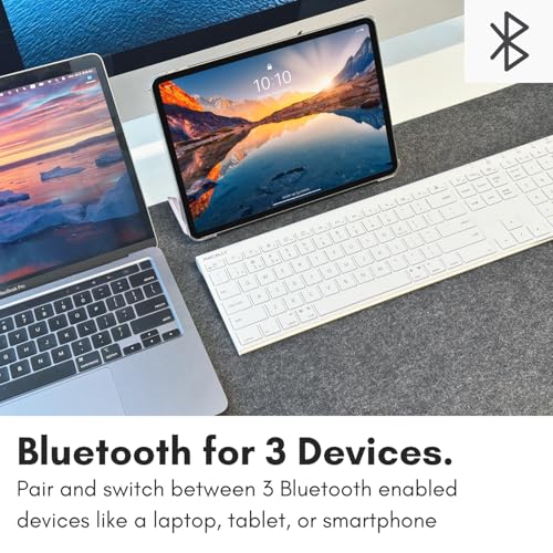 Macally Wireless Bluetooth Keyboard for Mac - Compatible Apple Keyboard or MacBook Pro/Air, iMac - Multi-Device, Up to 3 Devices with 110 Keys, 20 Shortcuts, Numeric Keypad, and Rechargeable - White - color: White