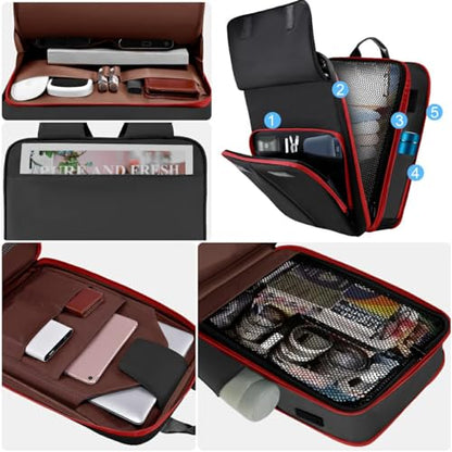 Slim & Expandable Laptop Backpack 15.6 16 17 inch Travel Business Backpack Water-Resistant Daypack for Men and Women，Black red - color: B01rd01