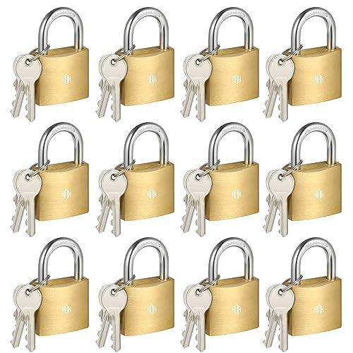 HOX 12-Pack Keyed Padlock, Waterproof and Rustproof, Solid Brass Lock with 1-1/4" Wide Body, Padlock with Keys for Storage Unit, Sheds, Garages and Fence - size: 12Pack