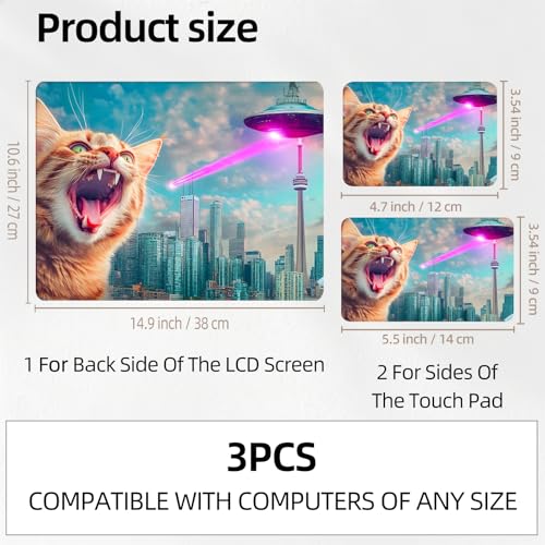 Laser Eye Space Cat Universal Laptop Skin Sticker 3PCS, Protective Decal Trim-to-Fit 11.6" 13.3" 14" 15.6" Laptop Vinyl Cover, Removable Anti-Scratch Computer Decal Protector - color: Laser Eye Space Cat