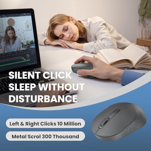 TECKNET Bluetooth Wireless Mouse, Bluetooth 5.0 & 2.4G USB Receiver, Compact & Portable, Silent Click, Ergonomic Symmetrical Design, 18-Month Battery, Adjustable DPI, Wide Compatibility - color: Charcoal Gray