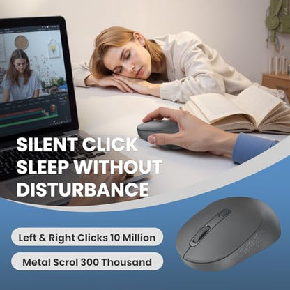 TECKNET Bluetooth Wireless Mouse, Bluetooth 5.0 & 2.4G USB Receiver, Compact & Portable, Silent Click, Ergonomic Symmetrical Design, 18-Month Battery, Adjustable DPI, Wide Compatibility - color: Charcoal Gray