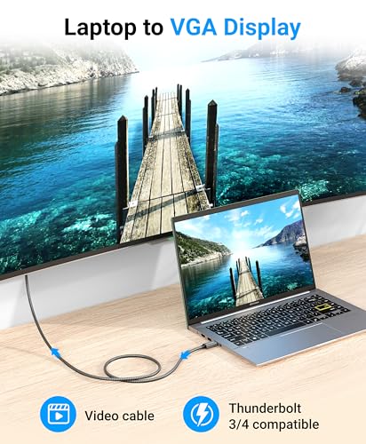 BlueRigger 6FT USB-C to VGA Cable - 1080p Display, Compatible with Laptop, Phone, Tablet, HDTV, Monitor, Projector - size: 6FT, style: USBC-VGA