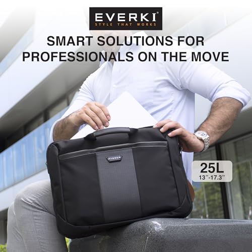 EVERKI Versa Laptop Briefcase Bag for Men & Women, Black - 17.3 Inches | Premium Leather Ballistic Nylon, Heavy-Duty, Water-Resistant, Business, Travel-Friendly Bag, Multiple Pockets, 25 Liters