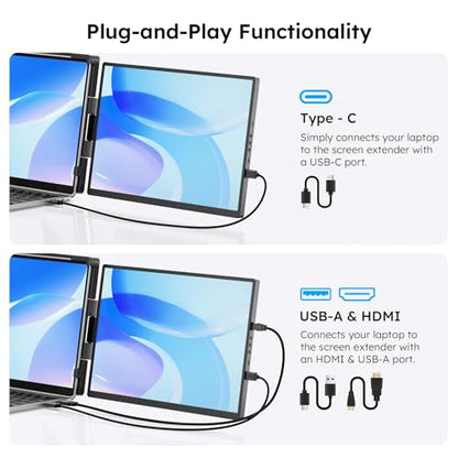 Dopesplay 14.1" FHD 1920x1200 IPS Laptop Extender, 16:10 Matte Dual Monitor for 14-17" Laptops | USB-C/HDMI, Plug-and-Play | Lightweight Foldable | Compatible with Win/Mac/Android/Switch - size: 14.1" Bag