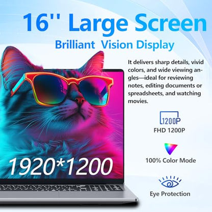 KUMNOSAL 16 inch Laptop with i7-6500U, Laptop Computer 16GB RAM 512GB SSD | UHD Graphics, Win 11 Pro, 180°Open, FHD 1200, Type-C, WiFi5, BT5.0, Mini HDMI, Backlit Keyboard Fingerprint Unlock Laptops