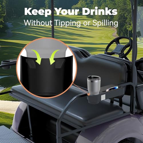 Upgraded Golf Cart Armrest with Cup Holder – Wide Comfort Pad, Universal Fit for EZGO, Club Car, Yamaha – Waterproof, Tool-Free Install, Fits 1" & 1.25" Square Tubes （Black） - color: Cup Holder Black