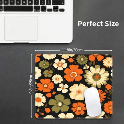 Retro Mid-Century Floral Gaming Computer Keyboard Cute Mouse Pad with Anti-fray Stitching, Premium-Textured Alfombrilla para Mouse with Non-Slip Rubber Base, 10 x 12 inch - color: Retro Mid-Century Floral