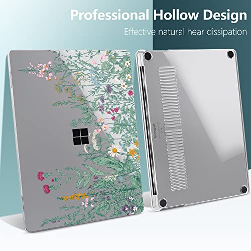TWOLSKOO Case for 13.5" Microsoft Surface Laptop 5/4/3 with Metal Palm Rest Model 1951/1868, Plastic Hard Shell Case with Screen Protector + Keyboard Cover + Dust Plug, Botanical Illustration