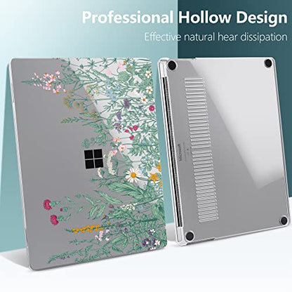 TWOLSKOO Case for 13.5" Microsoft Surface Laptop 5/4/3 with Metal Palm Rest Model 1951/1868, Plastic Hard Shell Case with Screen Protector + Keyboard Cover + Dust Plug, Botanical Illustration