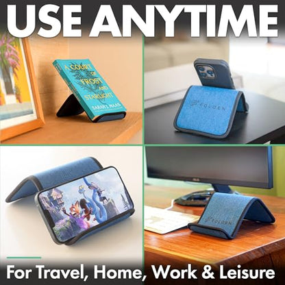 Airplane Phone Holder - Foldable Phone Stand for Plane Travel | Blue Denim,Tabletop Mount Desk, Plane Tray Seat back, Treadmill, Fits iPhone Cell Phone, 9 x 4.3 in - color: Denim, size: Large