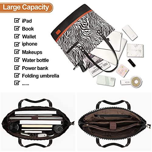 Laptop Tote Bag for Women Large Canvas Womens Briefcase Waterproof Computer Bag Work Bags for Women Fits 15.6 inch Laptop - color: Black Zebra