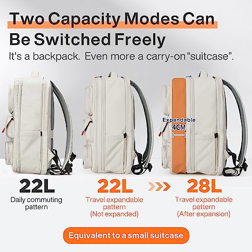 mixi Large Capacity Expandable Travel Backpack for Women & Men 15.6'' Laptop Carry On Weekender Bag Outdoor Hiking with Multifunction Pockets 180° Open Water Resistant 18 Inch 28L, Moonlight White - color: Expandable Moonlight White
