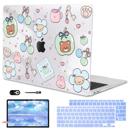 for MacBook Air 13 inch Case M1 A2337 A2179 A1932 2018-2021 Release|Pattern Plastic Hard Shell Case & Keyboard Cover & Screen Protector, Cute Little Bear - color: Cute Little Bear