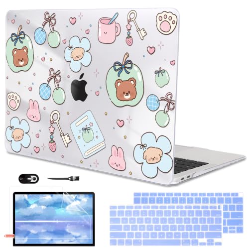 for MacBook Air 13 inch Case M1 A2337 A2179 A1932 2018-2021 Release|Pattern Plastic Hard Shell Case & Keyboard Cover & Screen Protector, Cute Little Bear - color: Cute Little Bear