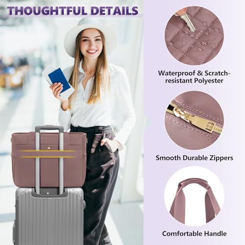 SDYSM Teacher Tote Bag 15.6 inch Laptop Bag Work Bags for Women Nurse Tote Professional Computer Messenger Shoulder Bags Laptop Briefcase for Office, College, Nursing, Dusty Pink - color: Dusty Pink