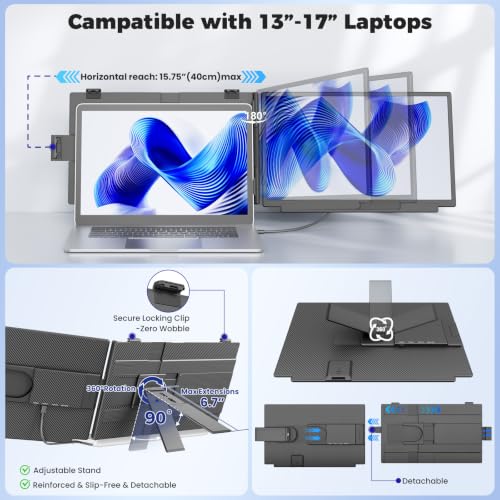 Laptop Screen Extender 15.6", FHD 1080P IPS Laptop Monitor Extender,Dual Screen Monitor for Laptop 13-17", Portable Monitor for Laptop with Plug & Play for Windows/Mac/Android/Chrome/PS5