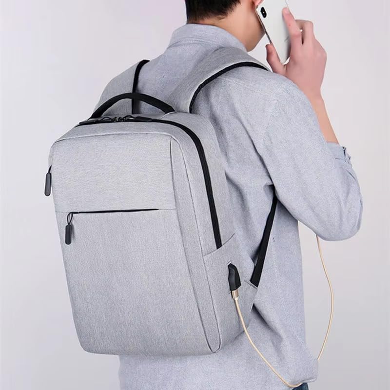 15.6 Inch Minimalist Laptop Backpack for Men Women Water Resistant Business Work Backpack with External USB Charging Port Lightweight Multi Compartment Travel Daypack Grey