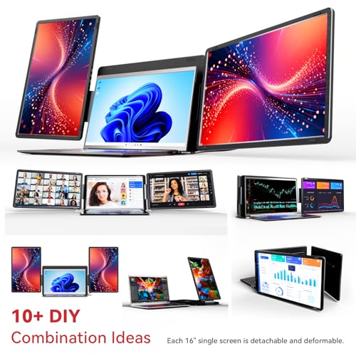 LXU 16" 1200P Laptop Screen Extender Monitor Portable | Detachable Triple Extended Monitor, Plug n Play for 12~16.5" Laptops, Black, S9G - size: 16" Screen Extender