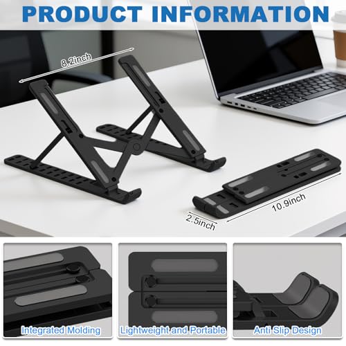 Laptop Stand - Foldable Laptop Stand for Desk Anti-Slip,Compatible for Business Trip,Library,Cafe(Black) - color: Black