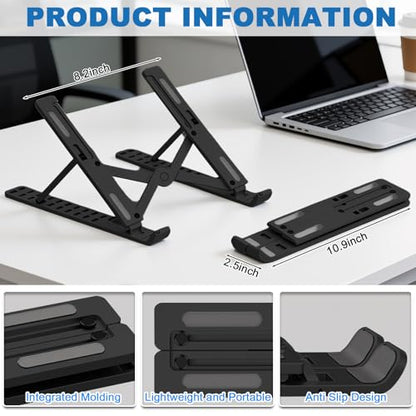 Laptop Stand - Foldable Laptop Stand for Desk Anti-Slip,Compatible for Business Trip,Library,Cafe(Black) - color: Black