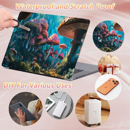 Laptop Skin Sticker Decal 12" 13" 13.3" 14" 15" 15.6",Waterproof Scratch Resistant Vinyl,Reusable Easy to Apply,for MacBook HP Dell Notebooks Netbooks Laptop,2 Wrist Pads,Cute Mushroom Forest - color: Cute Mushroom Forest
