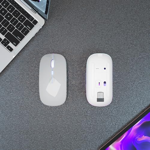 AIKOKOK Wireless Bluetooth Mouse, Rechargeable, Dual Mode Bluetooth 5.2 & 2.4G USB, LED Lights, Slim, Silent, Portable Computer Mouse for Laptop, PC, MacBook, iPad, Tablet (Silver) - color: Silver