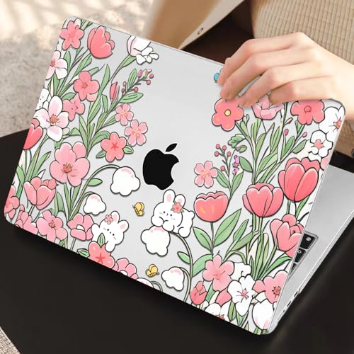 Compatible with MacBook Neo 13 inch Case 2026 Release A3404 Cover, Ultra-Thin Pattern Plastic Hard Shell Case Keyboard Cover Screen Protector Dust Plug, Flowers & Cute Rabbits - color: Flowers & Cute Rabbits