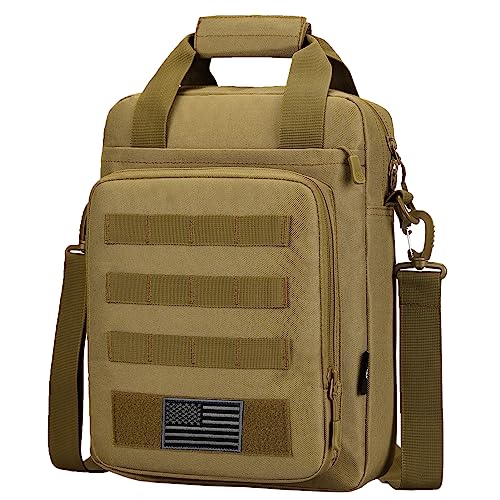 Tactical Messenger Bag, Laptop Briefcase MOLLE Shoulder Pack Handbag | Heavy Duty, Adjustable Strap, Water-resistan, Fit 14inch Tablet, Satchel Work Bag, for Outdoor, Hiking, Travel - color: Coyote