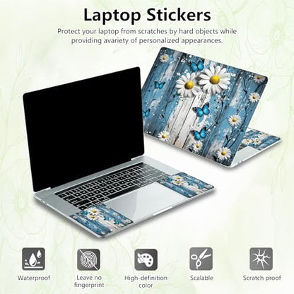 Laptop Skin Sticker Decal, Universal Reusable Vinyl Laptop Cover for 12" 13" 13.3" 14" 15" 15.4" 15.6" Notebook PC, Reusable Waterproof Scratch-Resistant with 2 Wrist Pads,Chrysanthemum Butterfly - color: Chrysanthemum Butterfly