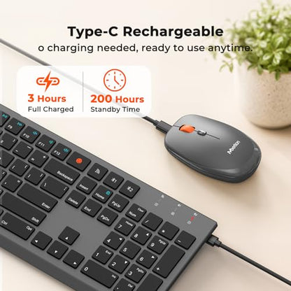 MEETION Multi-Device Bluetooth Keyboard and Mouse Combo, Slim, Silent | Slim rechargeable scissor-switch keyboard with 3200 DPI mouse. Works with Windows, Mac, PC and laptop