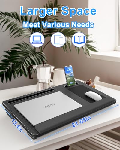 Laptop Lap Desk, Portable Large Laptop Desk for Bed, Up to 17 in Laptop Table with Wrist Rest, Mouse Pad, Tablet Phone Slot, Portable Handle, Laptop Lap Table with Cushion (Black and Light Brown)