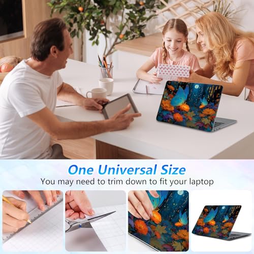 Universal Laptop Skin Sticker Decal with 2 Wrist Pad Skins, Waterproof Scratch Vinyl Cover for 11–15.6 Inch MacBook, HP, Dell, Lenovo, Cutable & Reusable,Blue Butterfly Moon Art - color: Blue Butterfly Moon Art