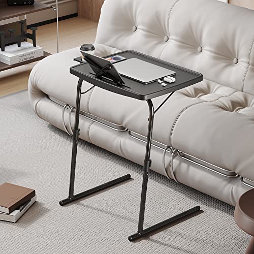 X TV Tray Table, Allpop Large TV Dinner Tray for Eating, Adjustable Folding Laptop Table with Book Stand, Cup Holder & Tablet Slot on Couch & Bed, Black - color: Black