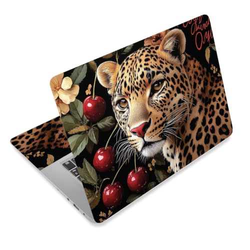 Laptop Skin Sticker Decal for 12 13 13.3 14 15 15.6 in, Universal Vinyl Waterresistant Protector Cover for Notebook PC Netbook, Computer Decor for Women Girls Leopard with Cherries - color: Leopard with Cherries