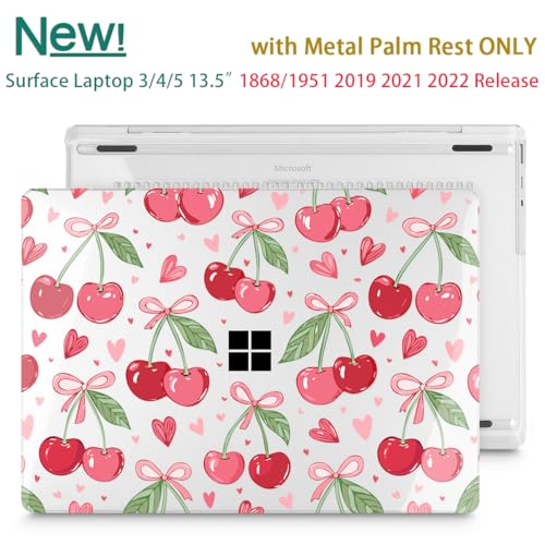 Case for Surface Laptop 5/4/3 13.5", Cherries & Pink Bows | Hard Shell Case with Keyboard Cover & Screen Protector. Fits Surface Laptop 5/4/3 13.5" Metal Palm Rest Models 1951/1868. - color: Cherries & Pink Bows