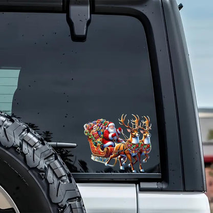 Christmas Santa Claus Reindeer Gift PVC Vinyl Car Decals Stickers Waterproof Self-Adhesive Decals for Cars, Laptops, Trucks, Motorcycles Wall Window Luggage Scratch Cover Door Decor Sticker