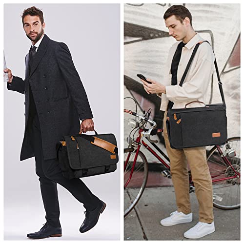 ESTARER Men Messenger Bag 15.6 inch, Computer Work Bag Water-resistant Canvas, Laptop Shoulder Bag Briefcase Satchel, Dark Grey - color: 15.6'' Buckle-dark Grey