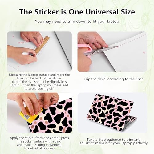 Laptop Skin Sticker Decal, Universal Reusable Vinyl Laptop Cover for 12" 13" 13.3" 14" 15" 15.4" 15.6" Notebook PC, Reusable Waterproof Scratch-Resistant with 2 Wrist Pads,Black Cow Print - color: Black Cow Print