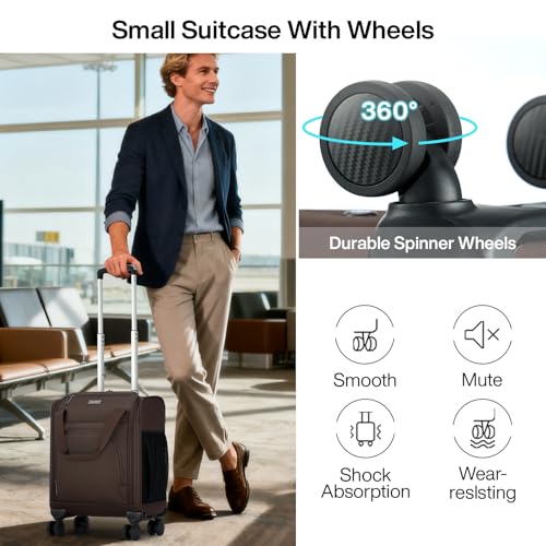 MILADA Underseat Carry On Luggage with Wheels, Airline Approved 16-inch Spinner Small Suitcase, Softside Travel Luggage, Personal Item Overnight Bag, Business Mini Suitcase for Women and Men, Coffee - color: Coffee