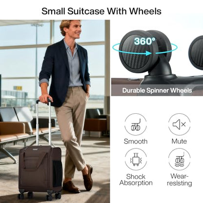 MILADA Underseat Carry On Luggage with Wheels, Airline Approved 16-inch Spinner Small Suitcase, Softside Travel Luggage, Personal Item Overnight Bag, Business Mini Suitcase for Women and Men, Coffee - color: Coffee
