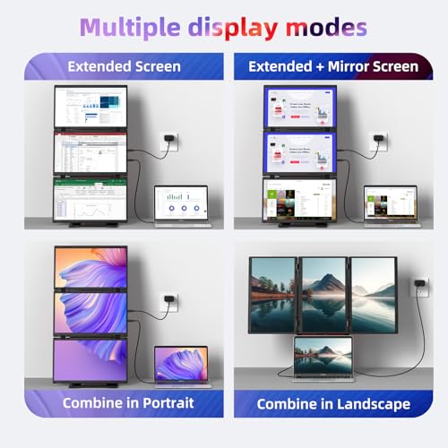 Quad Laptop Screen Extender, 15.6" FHD 1080P Quad Monitor, Combine into One 30" Screen (Landscape/Portrait), Just 1 Cable for 3 Screens, Driver Required, Compatible with Wins & Mac - size: 15.6-Q