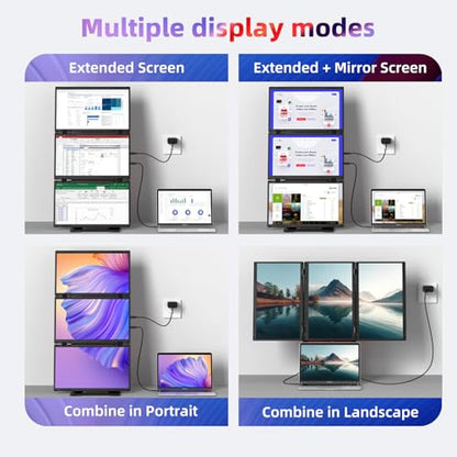 Quad Laptop Screen Extender, 15.6" FHD 1080P Quad Monitor, Combine into One 30" Screen (Landscape/Portrait), Just 1 Cable for 3 Screens, Driver Required, Compatible with Wins & Mac - size: 15.6-Q