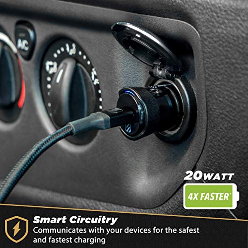Scosche CPD20Ci4B4 Powervolt 20W USB Type-C PD 3.0 Black Fast Car Charger with MFi Certified USB-C to Lightning Charge & Sync Braided Space Gray 4-ft. Cable - style: 20W + Lightning Cable