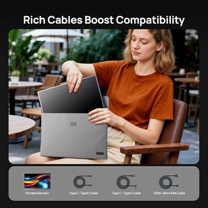 ARZOPA 16.1" Portable Monitor Gray, 100% sRGB FHD 1080P Kickstand & PU Sleeve Bag Combination